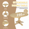 Farmhouse 6 Piece 60Inch Extendable Pedestal Dining Table Set With 18Inch Removable Leaf, 44Inch Bench And 4 Ladder Back Dining Chairs, Natural Wood Dining Room Solid Wood Rubberwood Oval Dining Table With Bench Wood Wood Natural Ladder Back Seats 6 60
