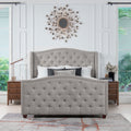 Marcella Upholstered Shelter Headboard Bed Set, Queen, Silver Grey Polyester Box Spring Required Queen Silver Grey Wood Foam Polyester Polyester