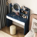 Table Set With Hd Mirror Cushion Stool And Large Drawers Mini Makeup Dressing Desk Furniture For Apartment Bedroom Girls Gift Blue Blue And White Stripes Wood