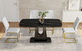 Table And Chair Set, Minimalist Dining Table, Imitation Marble Patterned Glass Tabletop, Mdf Legs With U Shaped Brackets. Paired With Comfortable Chairs, Suitable For Dining And Living Rooms. Black Gold Mdf Glass