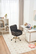 005 Teddy Fabric 360 Swivel Home Office Chair With Gold Metal Base And Universal Wheels,Dark Gray Solid Dark Gray Office Sponge Wipe Clean Modern Office Chairs Tufted Back Foam Swivel Teddy