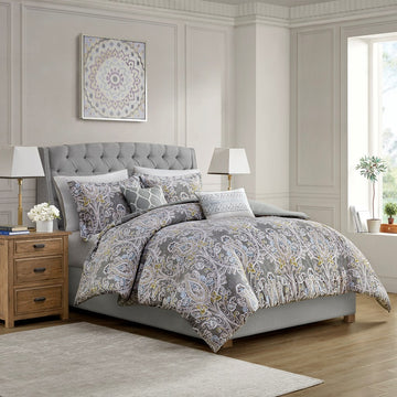 5 Piece Cotton Duvet Cover Set Grey King King Grey Cotton