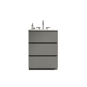 Tia 24" Gray Bathroom Vanity With Sink With 3 Faucet Holes, Large Storage Freestanding Bathroom Vanity For Modern Bathroom, One Piece White Sink Basin Without Drain And Faucet, Pre Assembledt Gray