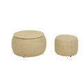 Round Storage Ottoman, Woven Rattan Fabric Ottoman, 2 In 1 Function, Work As End Table And Ottoman,With Small Seat Nature 25