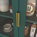 Tall Storage Show Cabinet With 2 Glass Display Door & 2 Doors, Tall Kitchen Pantry Cabinet With Gold Handles, Modern Cabinet Freestanding For Bathroom, Dining Living Room, Green Green Mdf