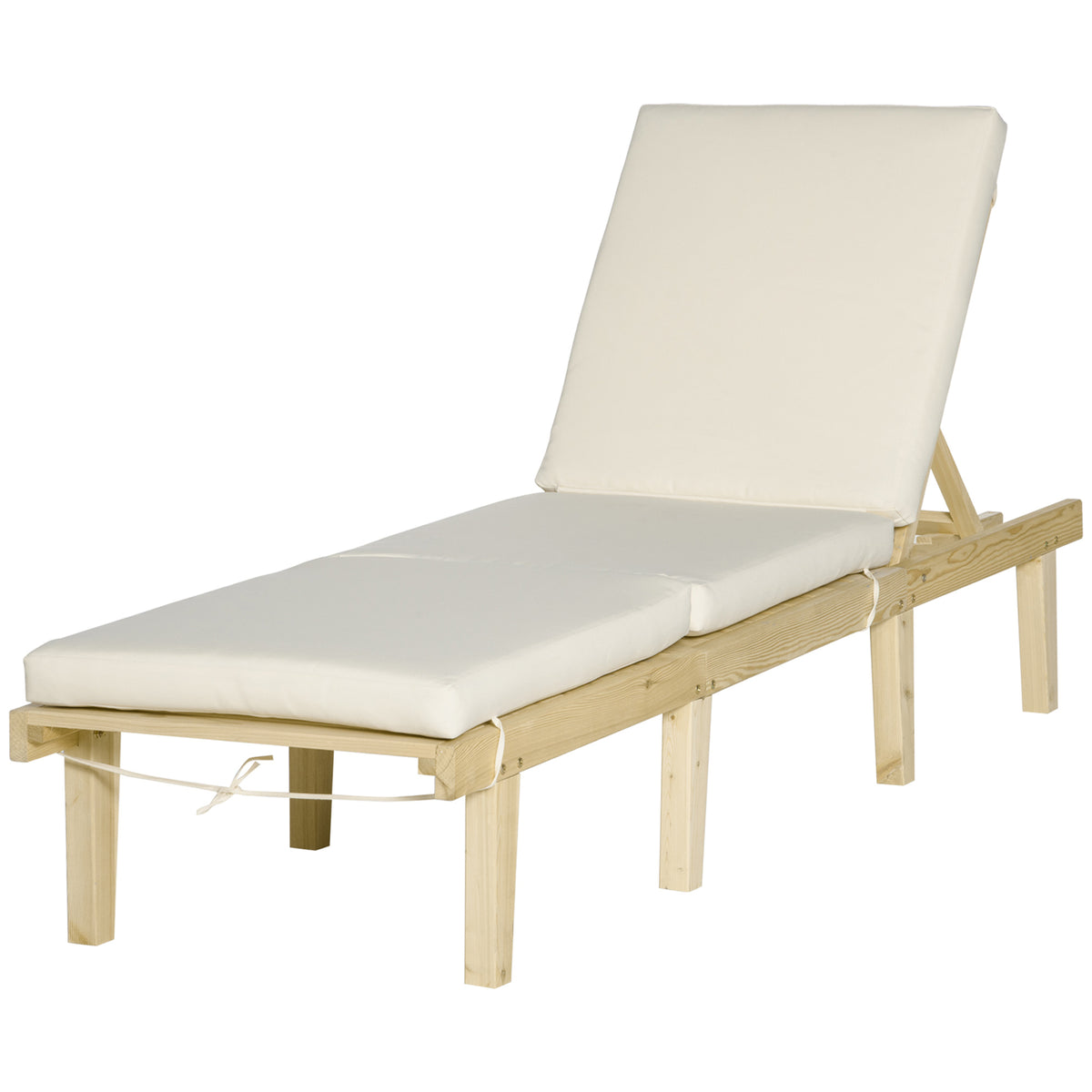 Outsunny Chaise Lounge Chair For Outdoor, Patio Recliner With 4 Position Adjustable Backrest And Cushion For Deck, Beach, Lawn And Sunbathing, Natural Natural Wood Polyester
