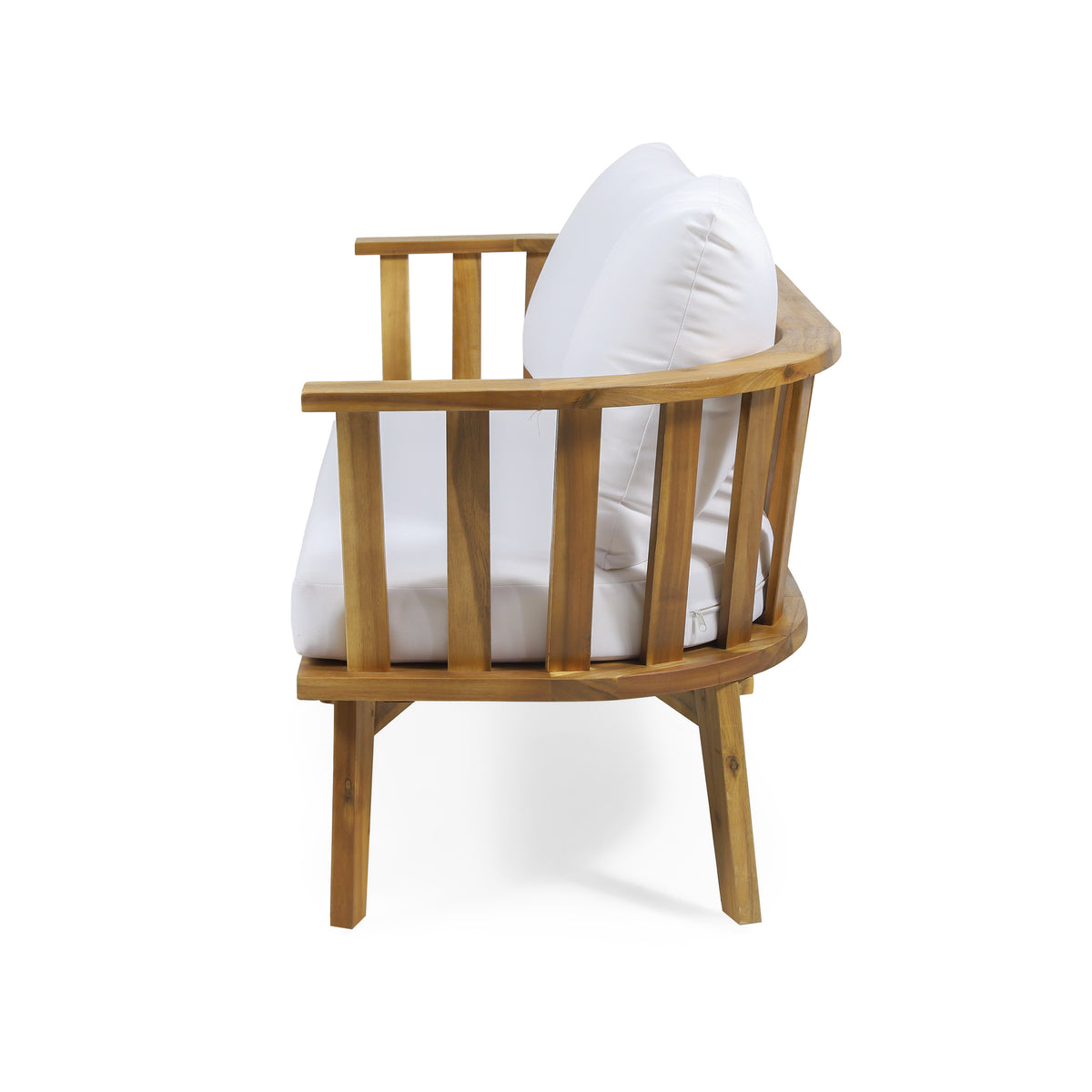 Outdoor Wooden Loveseat With Cushions White Teak 55.50" W X 27.00" D X 25.50" H Yes Teak Foam Acacia Wood