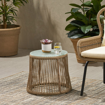 Southport Side Table Brown Woven Rope