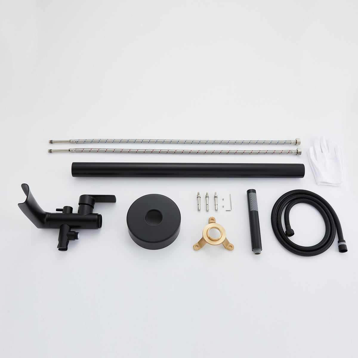 Matte Black Freestanding Floor Mount Bathtub Filler With Single Handle And Hand Shower Matte Black Brass