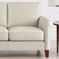 Laa Leather Loveseat Beige Genuine Leather Wood Primary Living Space Medium Firm Cushion Back Mid Century Modern Eucalyptus Rolled Arms Down Filling Genuine Leather