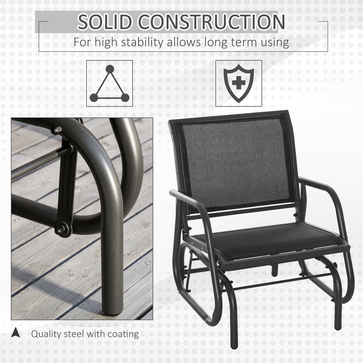 Outsunny Porch Glider Set Of 2, Metal Frame Swing Glider Chairs Withmesh Fabric, Curved Armrests And Steel Frame For Garden, Poolside, Backyard, Balcony, Black Black Steel