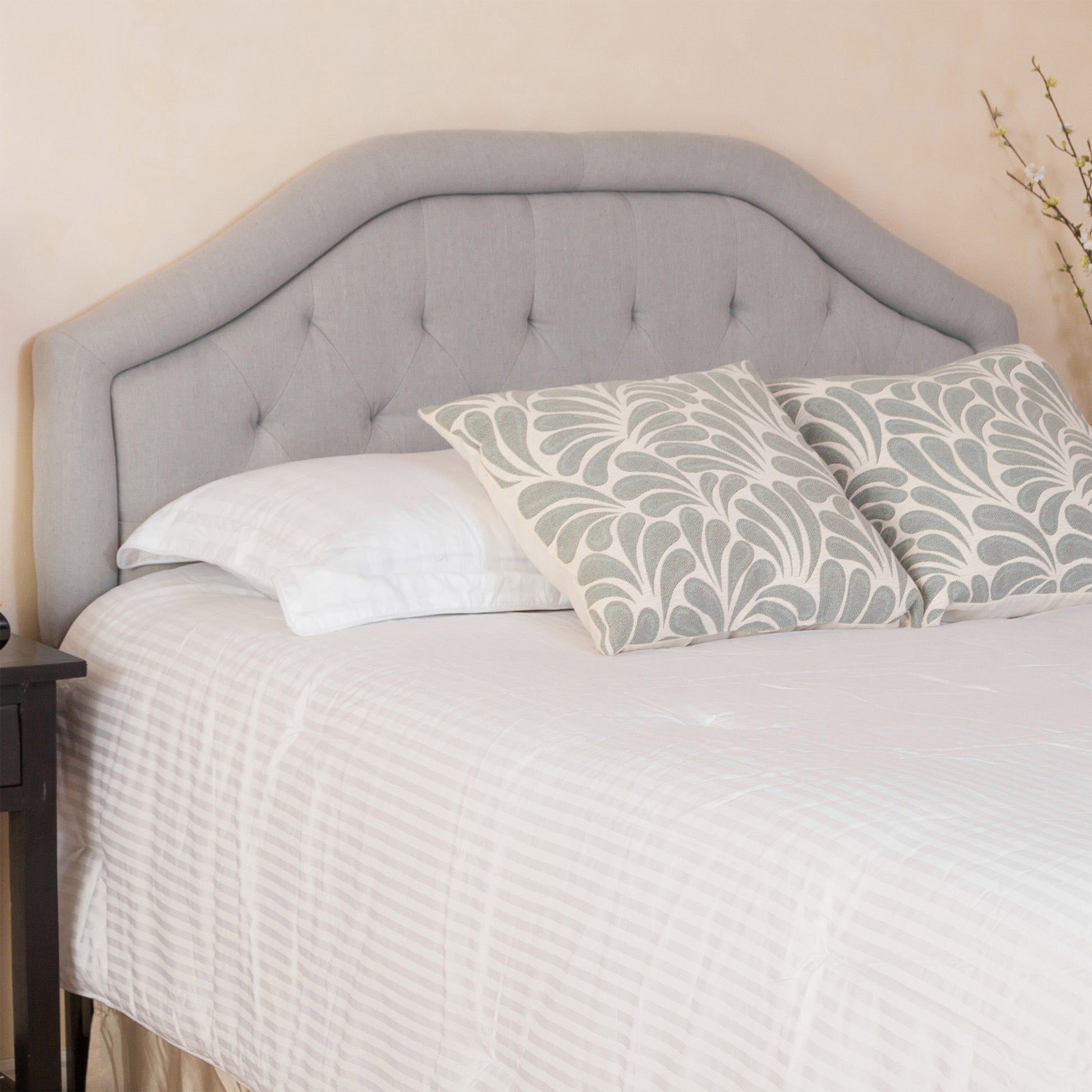 Upholstered Headboard, Diamond Tufted Design For Full Size Bed, Arched Structure, Easy Assembly, Light Grey Light Grey Fabric