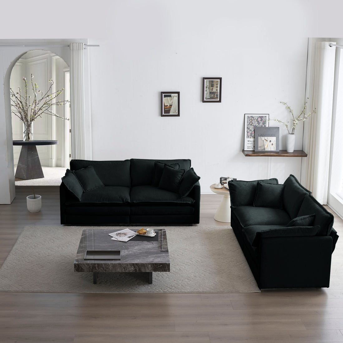 2 Piece Living Room Set2 Pieces Upholstered Loveseat And Couch For Home Office Lounge, Sofa Set Of 2, 2 Piece 2 2 Seat Couch Set For Living Room ,Black Chenille Black Chenille 4 Seat