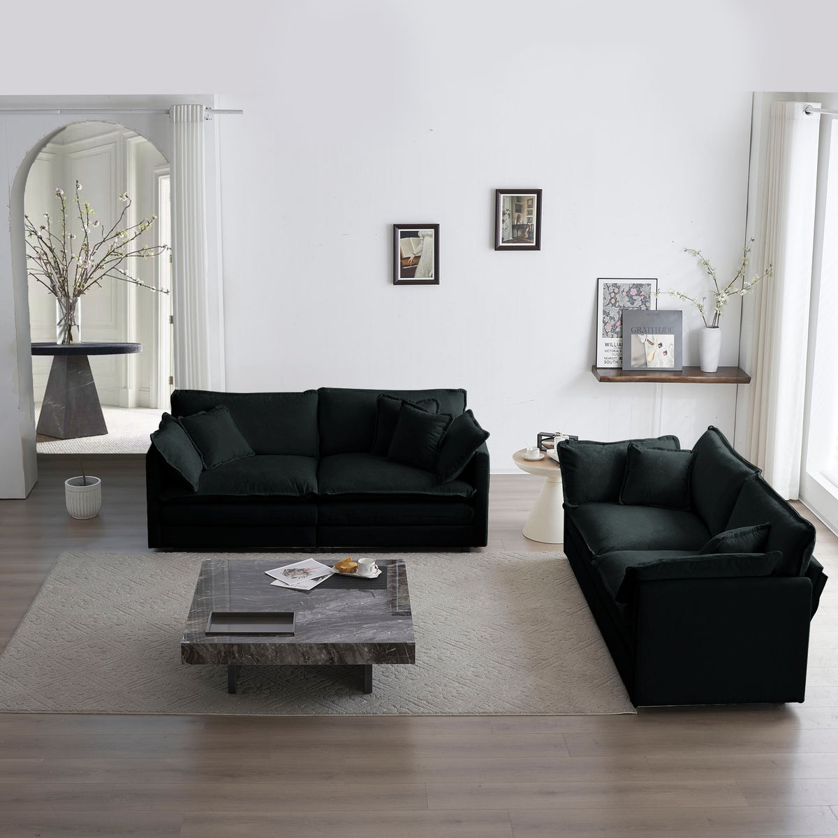 2 Piece Living Room Set2 Pieces Upholstered Loveseat And Couch For Home Office Lounge, Sofa Set Of 2, 2 Piece 2 2 Seat Couch Set For Living Room ,Black Chenille Black Chenille 4 Seat