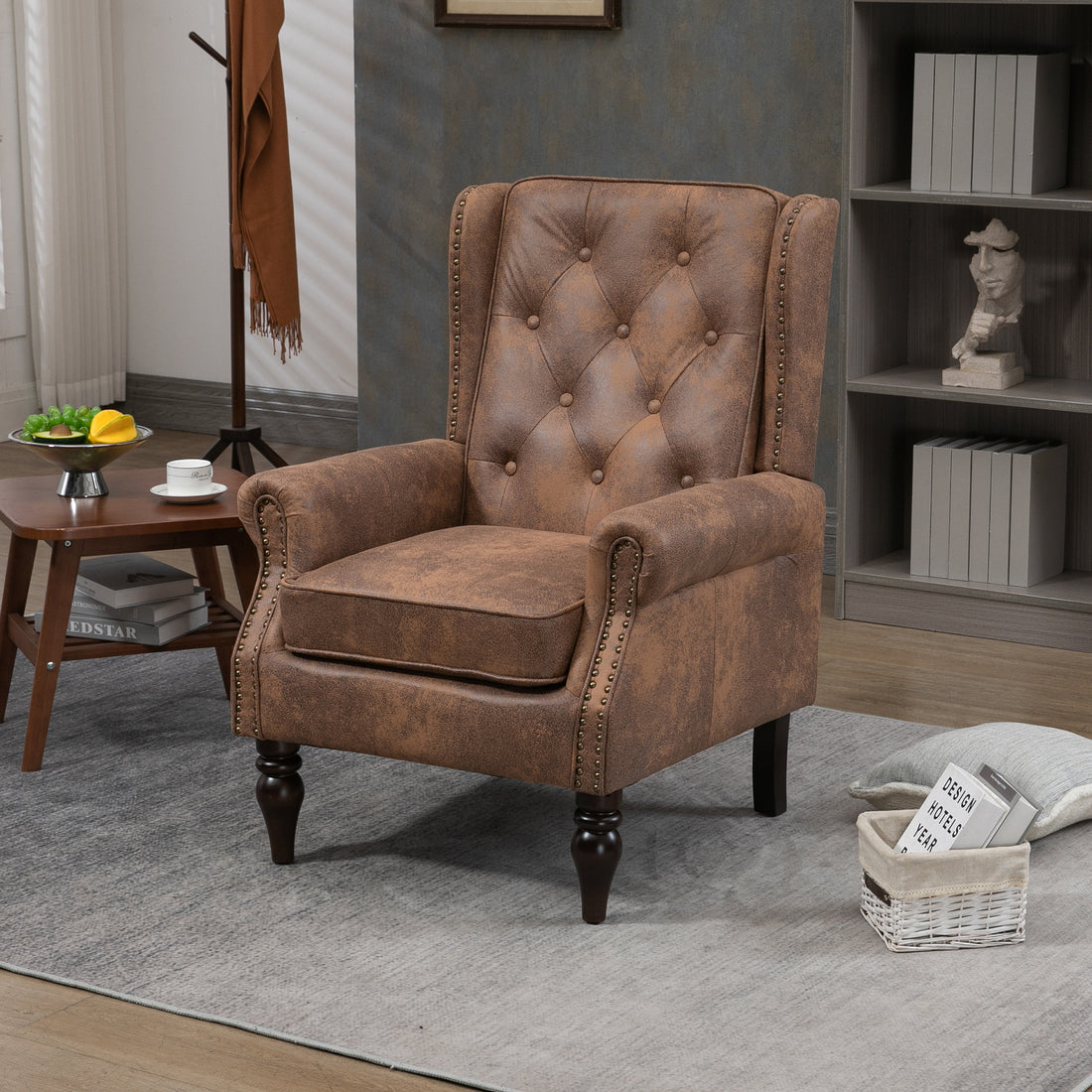 Coolmore Wood Frame Armchair, Modern Accent Chair Lounge Chair With Sturdy Wood Legs For Living Room Bedroom Coffee Pu Coffee Foam Microsuede