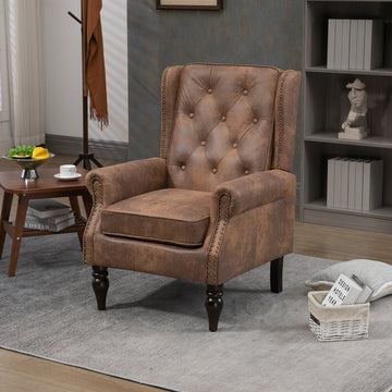 Coolmore Wood Frame Armchair, Modern Accent Chair Lounge Chair With Sturdy Wood Legs For Living Room Bedroom Coffee Pu Coffee Foam Microsuede