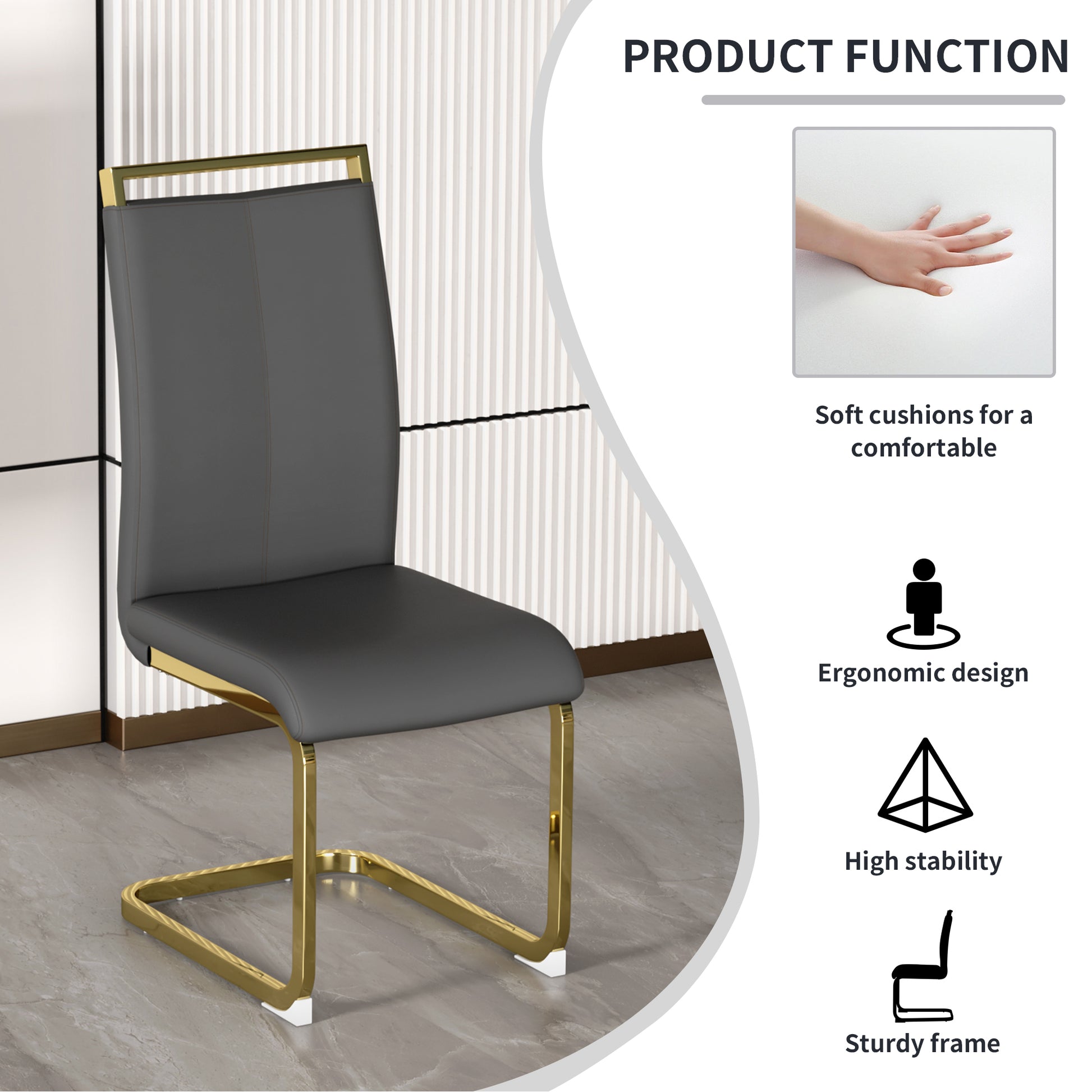 Table And Chair Set,Modern Minimalist Rectangular Dining Table, 0.4 Inch Thick, With A Black Imitation Marble Pattern Desktop And Black Mdf Legs. Comfortable Pu Seats,Perfect For Dinner, Meet Grey Black Seats 4 Mdf Glass