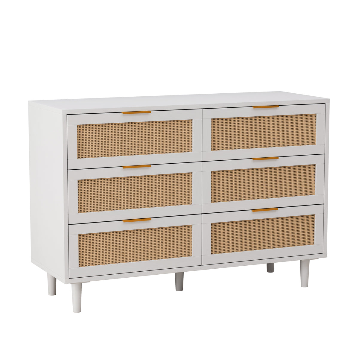 43.31"6 Drawers Rattan Storage Cabinet Rattan Drawer,For Bedroom,Living Room,White White Particle Board