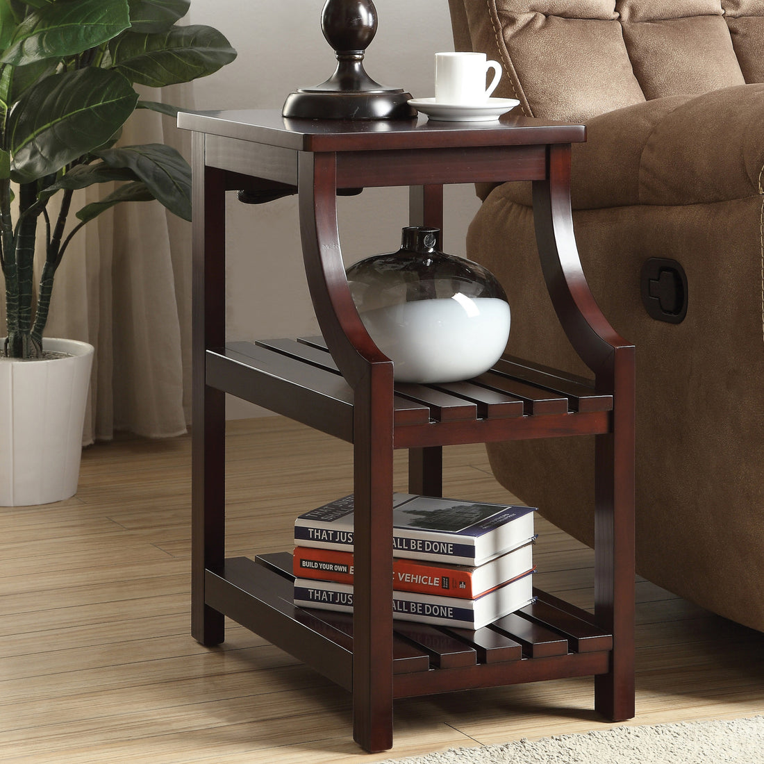 Espresso Side Table With Usb Power Dock Espresso Primary Living Space Shelves Rectangular Wood