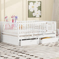 Full Size Wood Daybed With Fence Guardrails And 2 Drawers, Split Into Independent Floor Bed & Daybed, White Old Sku :Lp000882Aak Full White Solid Wood Mdf