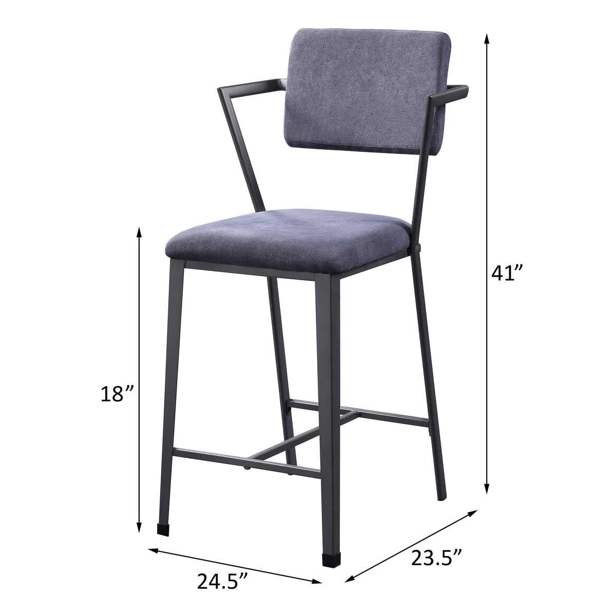 Grey And Gunmetal Open Back Counter Height Chairs Set Of 2 Solid Grey Dining Room Industrial,Modern Open Back Set Of 2 Fabric Metal