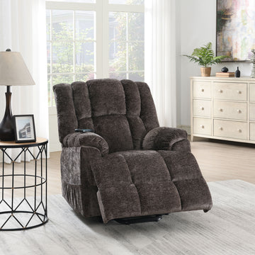 Pacay Brown Chenille Power Motion Recliner With Lift, Heating & Massage Function Brown Chenille