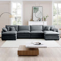 Over Size U Shape Corduroy Sofamodern Upholstered 4 Seater Sofa With 2 Ottomans, Premium Soft Corduroy Fabric Sofa Grey Corduroy 4 Seat