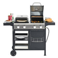 2 2 Multi Function Burner Gas Grill And Griddle Combo With Cover For Outdoor Cooking While Camping Or Tailgating Bbq,Frying,Pizza. Black And Silver Stainless Steel