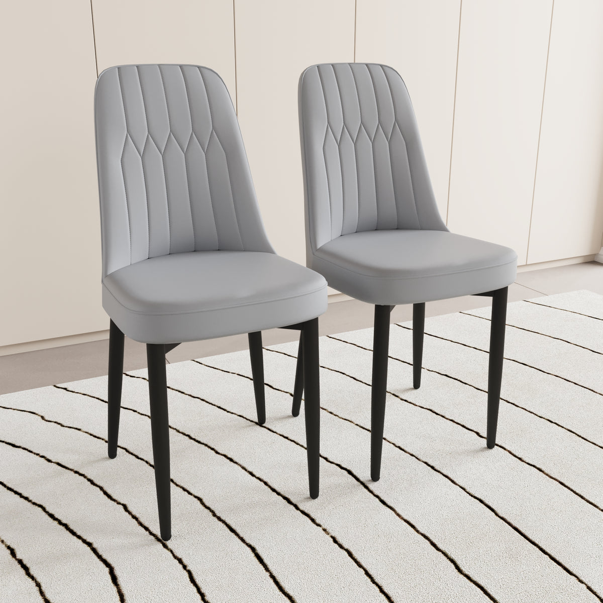 A Set Of 2 Dining Chair, Modern Style Chair Made Of High Quality Pu Leather Fabric With Thick Soft Cushions, Black Metal Leg Kitchen Chair, Dining Room Kitchen Dining Chair Grey Metal Gray Kitchen