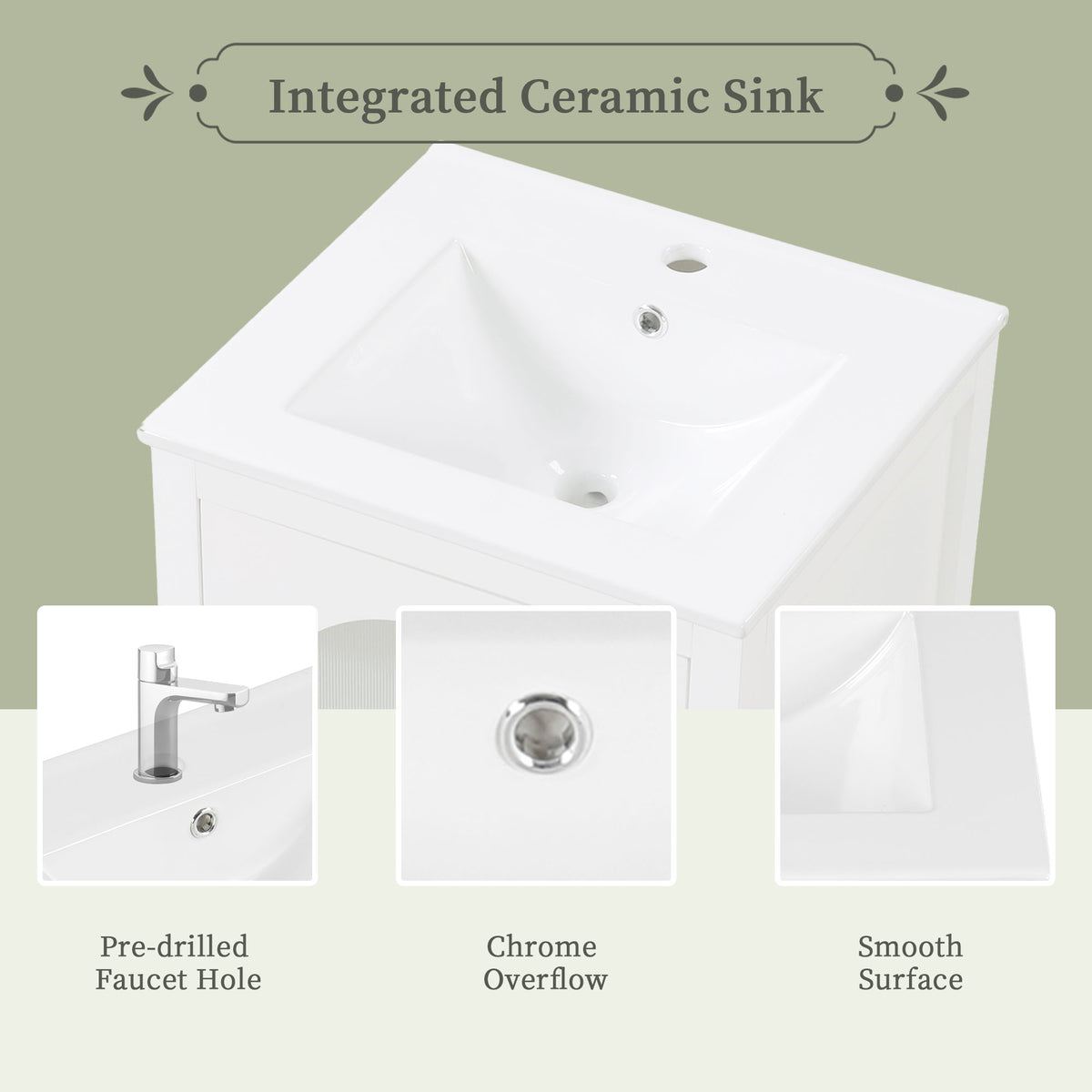 20" Bathroom Vanity With Sink, Bathroom Cabinet With Soft Closing Glass Door, A Drawer, White White Mdf