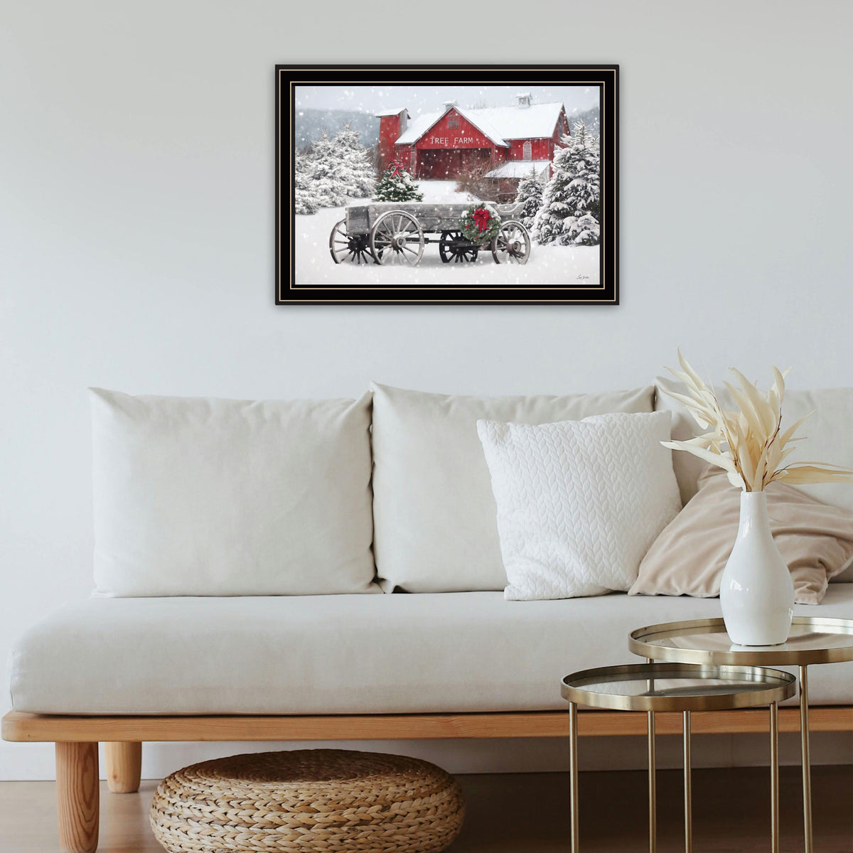 Tree Farm Wagon Black Framed Wall Art For Living Room, Bedroom Wall Art Print For Home Decor By Lori Deiter Multi Wood Paper