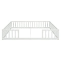 Double Twin Floor Bed With Fence, Guardrails, Without Door, White Twin White American Design Pine