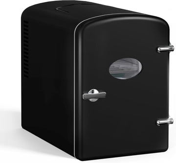 6L Portable Mini Fridge With Observation Window, Warmer And Cooler 9 Cans Compact Refrigerator, 100% Freon Free & Eco Friendly, 6 L, Black Black Polypropylene