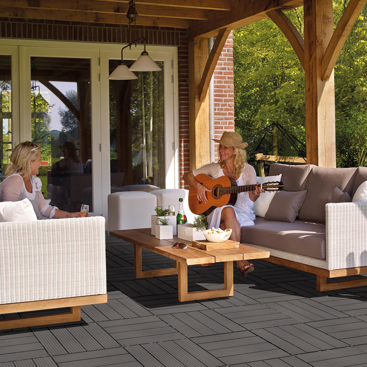 Wood Plastic Composite Deck Tiles Set Of 20, Sustainable Fsc Composite Decking Resist Rust, Water, Weather, Easy To Diy & Maintain, Ideal For Patios, Balconies, Rooftops, Light Gray Light Gray Wood Plastic
