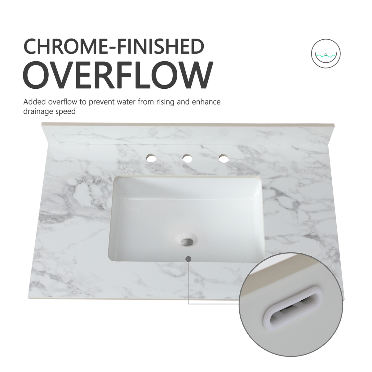 37"X22"Bathroom Vanity Top,Sintered Stone Carra Whitebarthroom Vanity Sink Tops With Rectangular Undermount Ceramic Sink With Vanity Backsplash, Three Faucet Hole Bathroom Vanity Countertop White