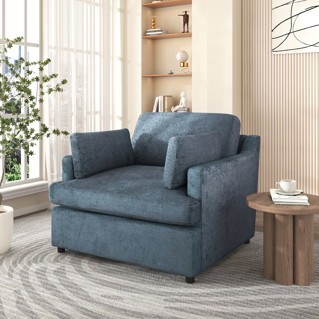 Oversized Accent Chair Comfortable Armrest Cushions, Versatile Neutral Style, Elegant Design, Durable Frame Blue Blue Polyester