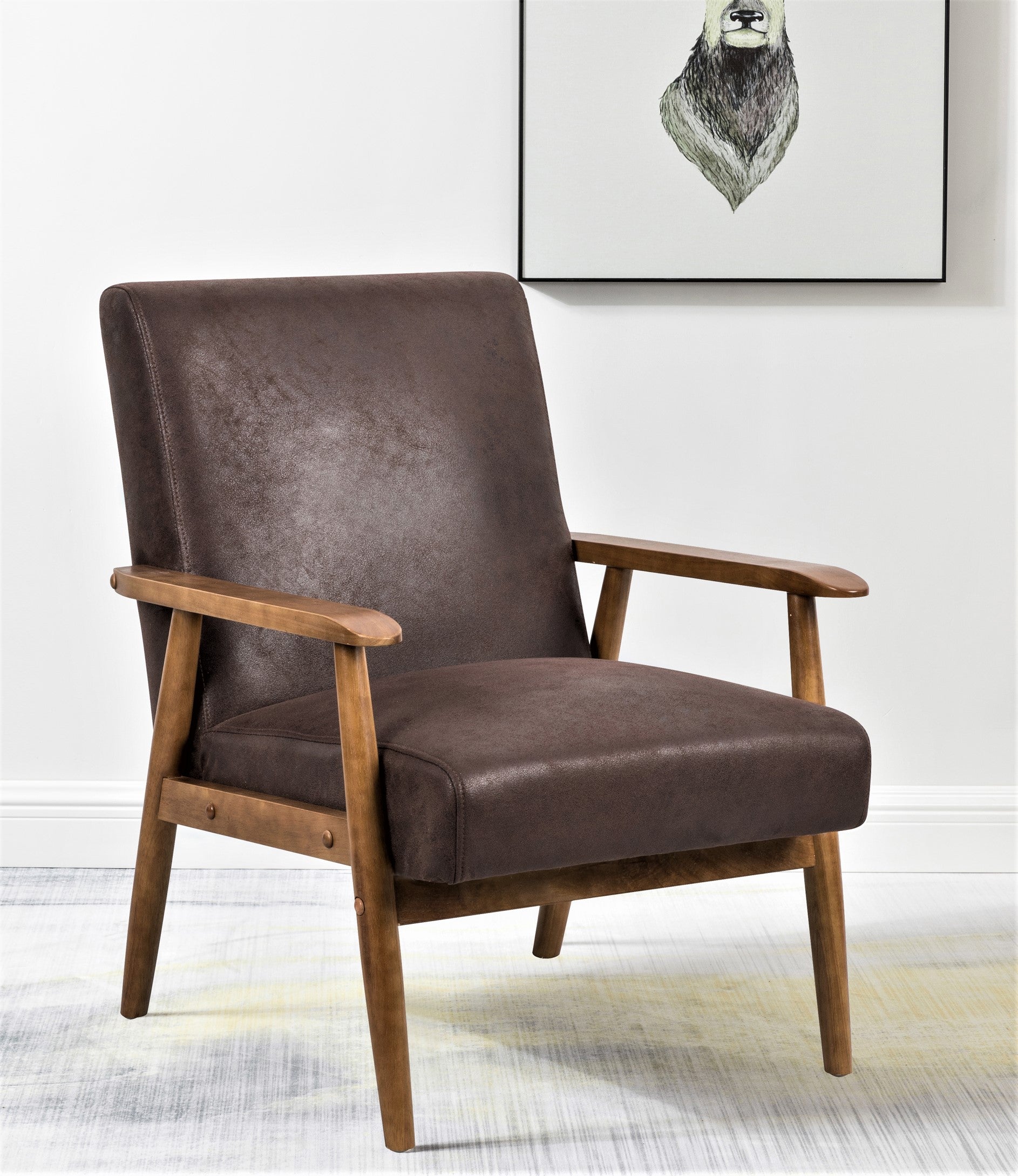 25.38'' Wide Classic Mid Century Modern Arm Chair, Dark Brown Dark Brown Microfiber