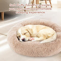 24'' Dog Bed Round Donut Washable Dog And Cat Bed In Shag Fur, Calming Dog Beds, Brown Brown Faux Fur