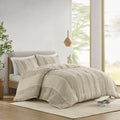 3 Piece Striped Cotton Comforter Set Taupe King Cal King Taupe Cotton