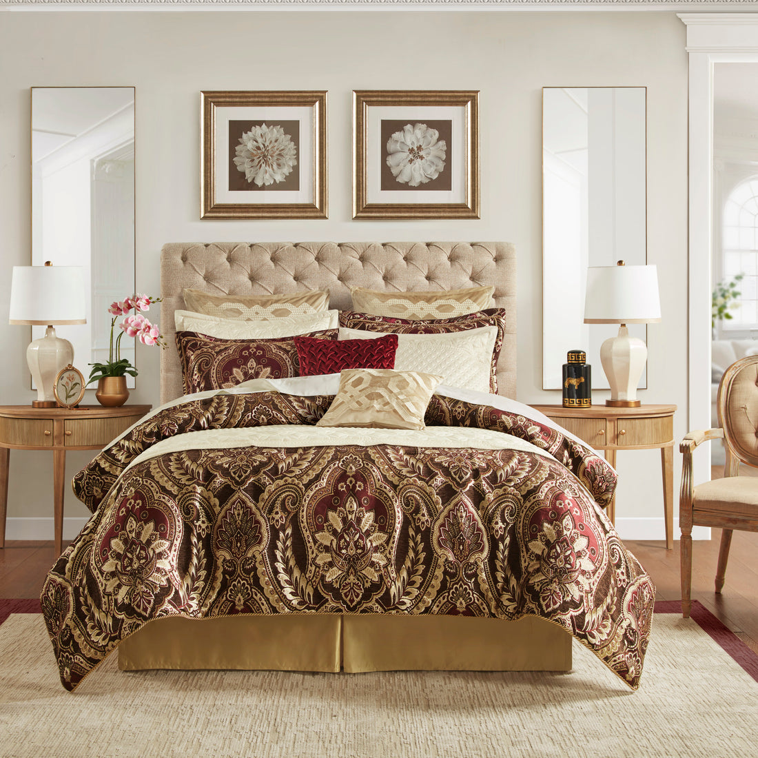 4 Piece Comforter Set Burdy King King Multicolor Polyester