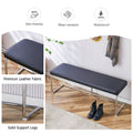 Table And Chair Set. Large Modern Rectangular Table With White Textured Top And Silver Metal Legs. Soft And Comfortable Pu Seats, Faux Leather Upholstered Seats And Sturdy Metal Legs. White Black Mdf Metal