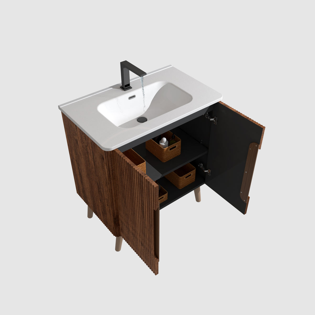U094 Etna30F 305 Etna 30" Striped Walnut Bathroom Vanity With Sink, Freestanding & Wall Mounted Bathroom Cabinet Options For Modern Bathrooms, Kd White Walnut Bathroom Modern Plywood Ceramic Mdf