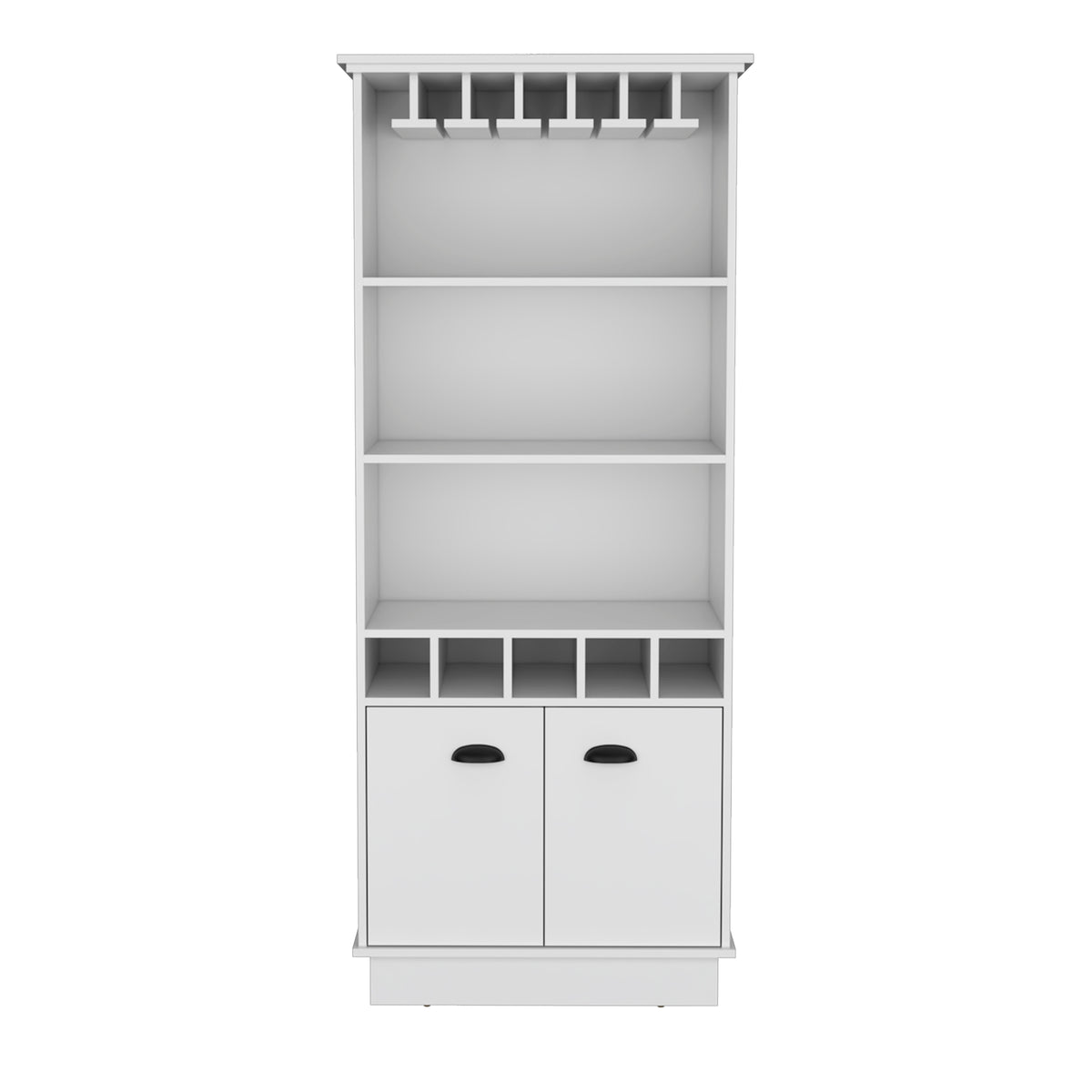 Dundee 70 Inch High 10 Glass Bar Cabinet With 5 Cubbies And 3 Open Shelves And Cabinet White White Modern Particle Board
