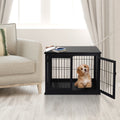 Pawhut Dog Crate Furniture, Small Dog Cage End Table With Two Opening Sides, Lockable Door, Puppy Kennel Indoor, Cute And Decorative, Black Black Mdf