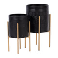 S 2 Aztec Planter On Metal Stand, Black Gold Black Iron