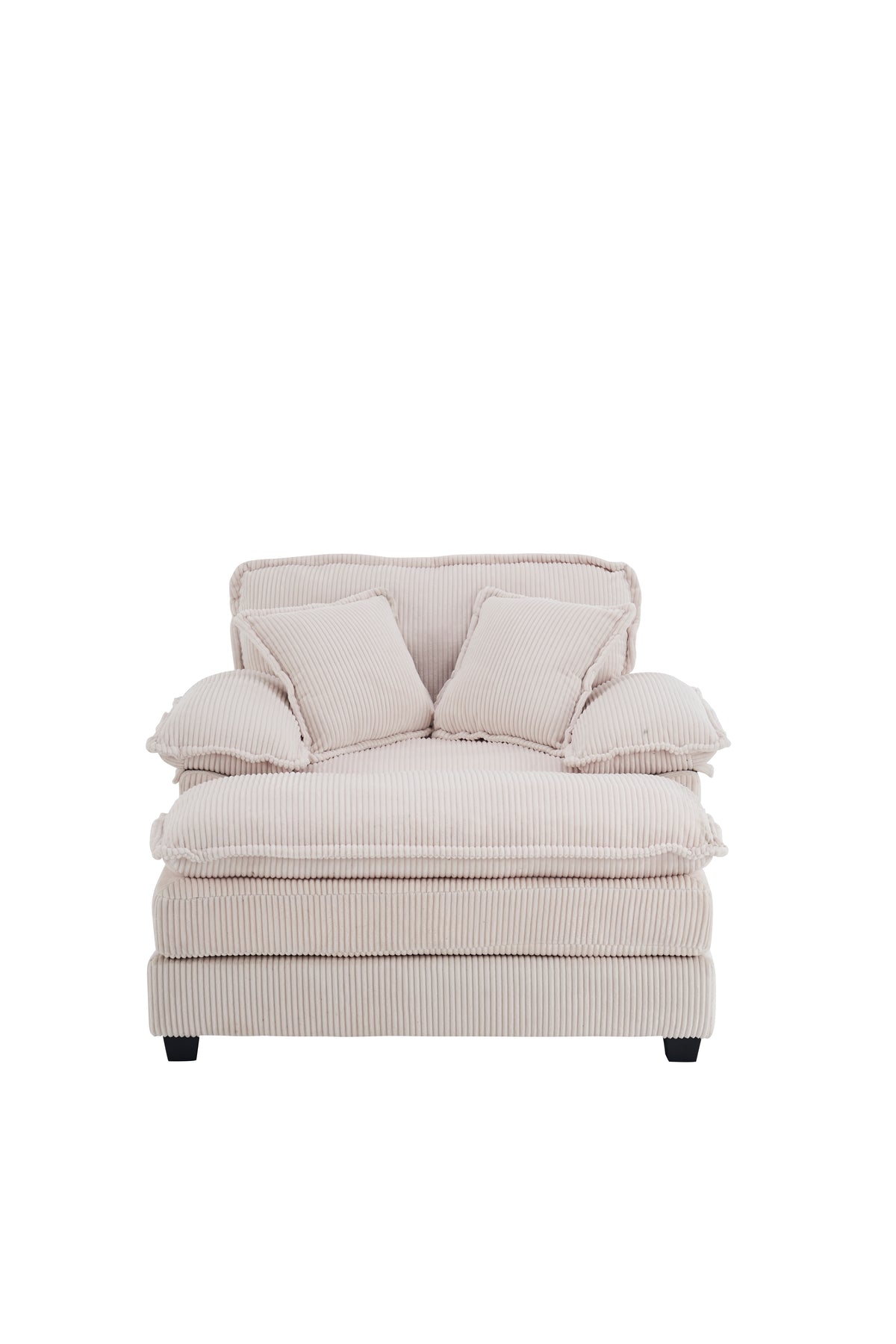 56.3 Inch Corduroy Single Sofa With 2 Toss Pillows And A Ottoman ,Comfy Sofa Deep Seat Couch For Living Room White Foam 1 Seat