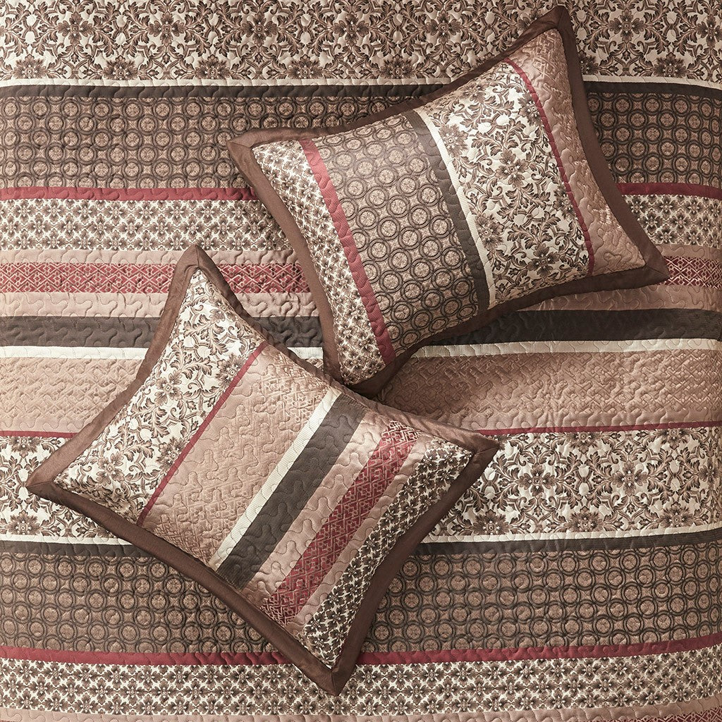 5 Piece Jacquard Quilt Set With Throw Pillows Red Full Queen Full Red Cotton