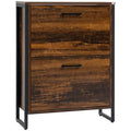 Homcom Industrial Shoe Cabinet With 2 Flip Drawers, Freestanding Shoe Storage Cabinet For 12 Pairs, Narrow Slim Shoe Rack For Entryway, Hallway, Rustic Brown Rustic Brown Particle Board