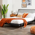 Mid Century Modern Solid Wood Queen Platform Bed Frame With Spindle Headboard Black Black Pine