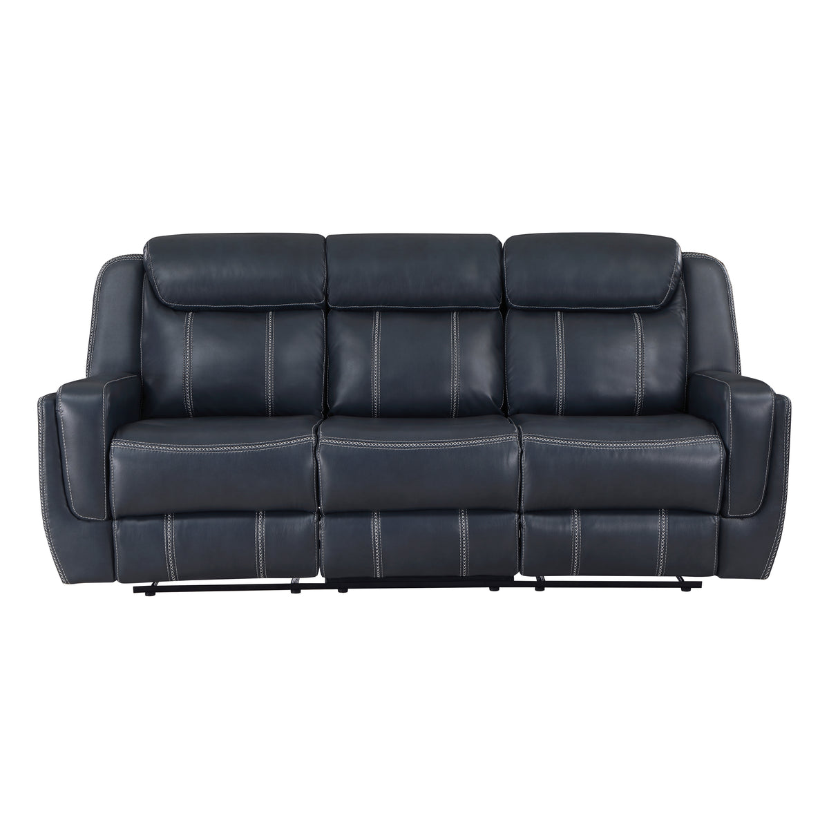 Modern Blue Dual Reclining Sofa With Center Drop Down Cup Holders,Faux Leather Upholstery, Usb Ports Living Room Furniture 1Pc Blue Faux Leather Wood Primary Living Space Modern Plywood,Solid Wood 3 Seat